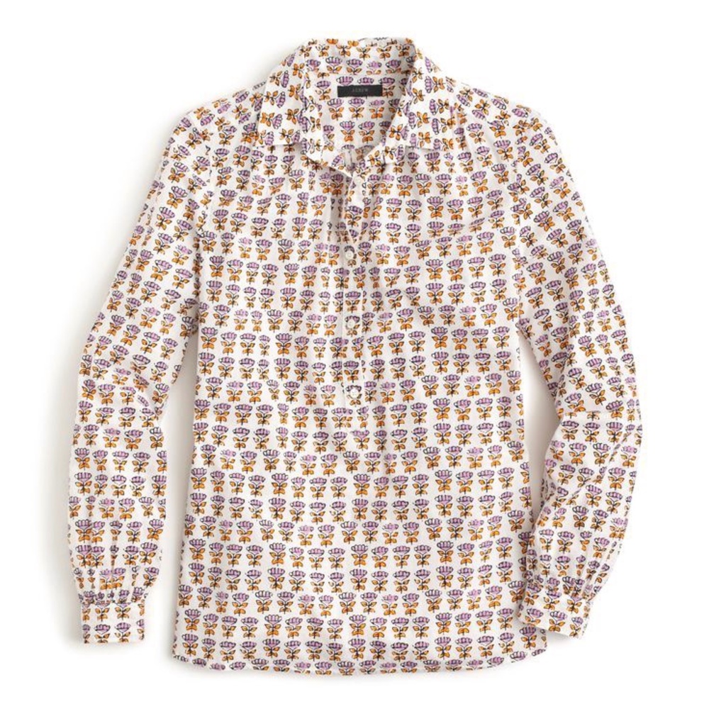 J Crew Gathered Popover Cotton Shirt in Block Print Floral Size 6 - Picture 3 of 12